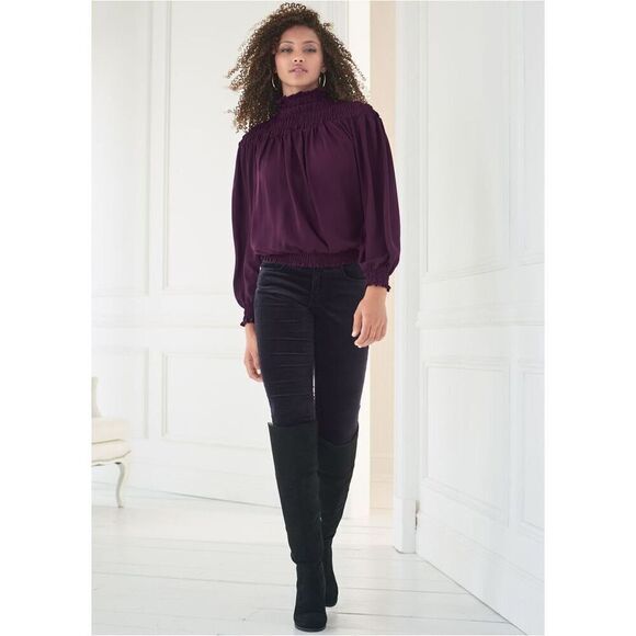 ✨Venus Smocked Detail Dark Purple Sz Large Top✨ - Picture 2 of 13